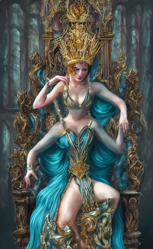 Image similar to queen sitting on a throne, fantasy, digital art, smooth painting, ultra realistic,