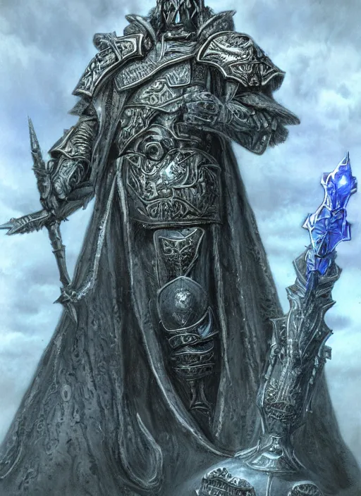 Image similar to hyper realist render of lich king by wayne berlowe