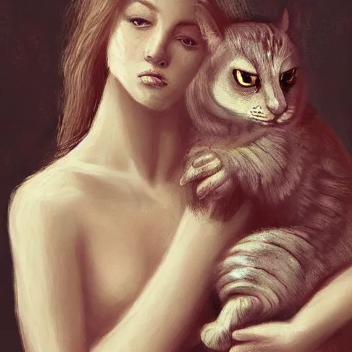 Prompt: beautiful detailed artistic portrait of a person with their spirit animal. grainy and rough. fine detail. soft colour scheme. artistic painting by lurid ( 2 0 2 2 ). featured on deviantart.