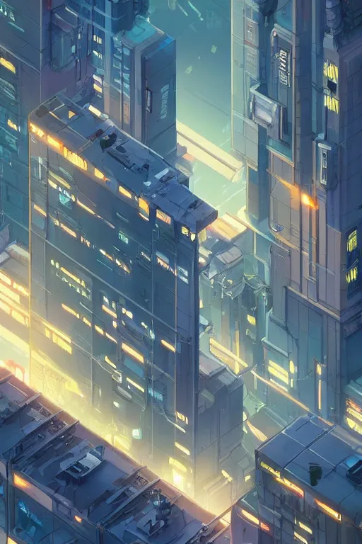 Prompt: Isometric cyberpunk building, by Jesper Ejsing, RHADS, Makoto Shinkai and Lois van baarle, ilya kuvshinov, rossdraws global illumination