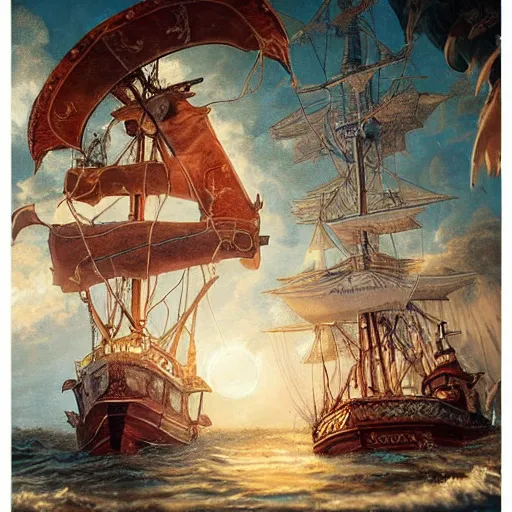 Prompt: ultra realist soft painting of pirate folk musicians playing music, pirate ship, pirates watching, symmetry accurate features, very intricate details, focus, artstyle Hiraku Tanaka and Tom Bagshaw, award winning