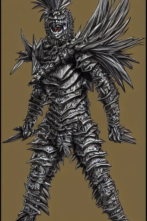 Image similar to screaming pineapple humanoid figure monster wearing themed armour, symmetrical, highly detailed, digital art, sharp focus, trending on art station, kentaro miura manga art style