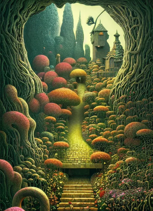 Image similar to hyper detailed 3d render like a Oil painting - the secret garden by Jacek Yerka, Mariusz Lewandowski, Houdini algorithmic generative render, Abstract brush strokes, Masterpiece, Edward Hopper and James Gilleard, Zdzislaw Beksinski, Mark Ryden, Wolfgang Lettl, hints of Yayoi Kasuma, octane render, 8k