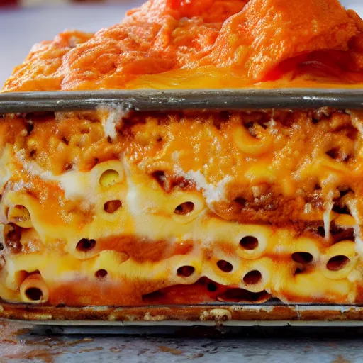 Prompt: orange cat covered in lasagna, photo, detailed, 4k