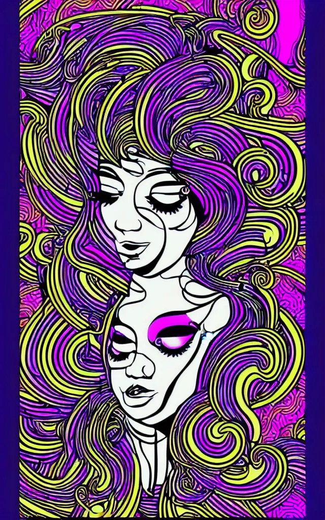 Prompt: adobe illustrator vector graphics digital art of music goddess, psychedlic monochromatic duoblend