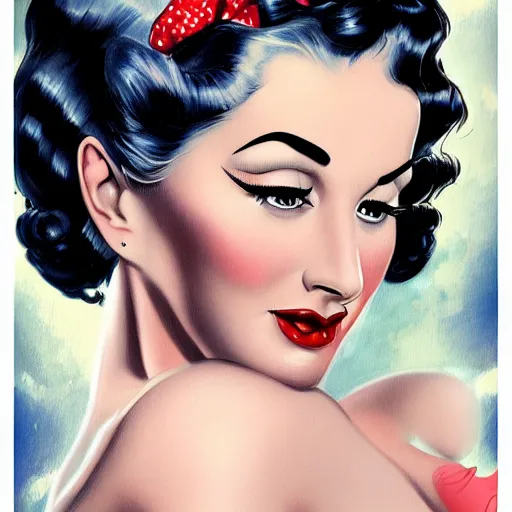 Image similar to a retro pinup illustration of dita von teese in the style of anna dittmann and in the style of charlie bowater and in the style of gil elvgren.