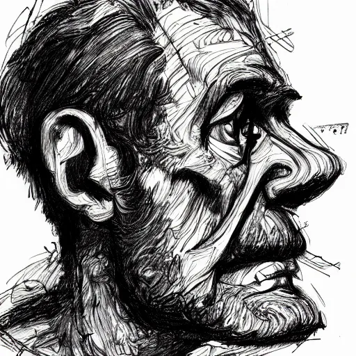 Image similar to a realistic yet scraggly portrait sketch of the side profile of a stern and sophisticated murdoc niccals, trending on artstation, intricate details, in the style of frank auerbach, in the style of sergio aragones, in the style of martin ansin, in the style of david aja, in the style of mattias adolfsson