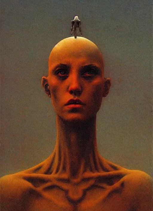 Image similar to bald barbarian teen girl by Beksinski