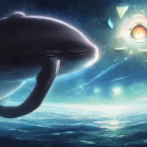 Prompt: space magical whale with multiple eyes, eyes!, eyes!, eyes!, eyes!, eyes!, eyes, galaxy whale, epic fantasy style art, galaxy theme, by Greg Rutkowski, hearthstone style art, 99% artistic