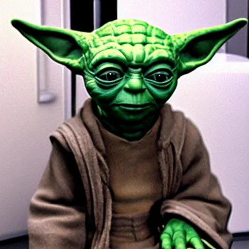 Image similar to yoda sitting on toilet