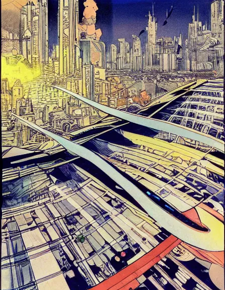 Prompt: comic book page, solarpunk utopia, by Francois Schuiten