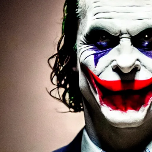 Prompt: Christian Bale as the Joker (2019), cinematic film still