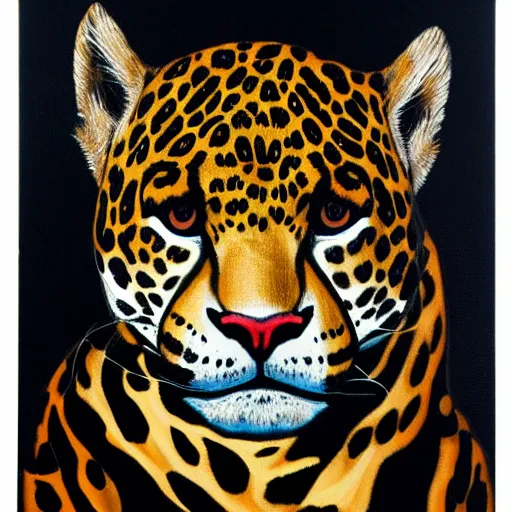 Image similar to a jaguar velvet painting, kitcsh inspired by edgar leetag, paint on black velvet canvas, american velvet painting, veveltaria, 8 x 1 0