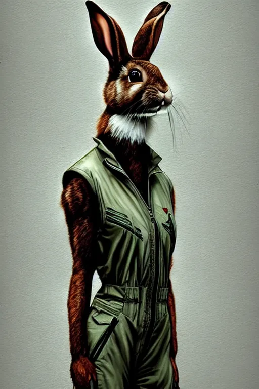 Prompt: epic professional digital art of female attractive anthropomorphic rabbit wearing air force jumpsuit, painting, by leesha hannigan, iris van herpen, artstation, cgsociety, wlop, epic, much wow, much detail, gorgeous, detailed, cinematic, masterpiece