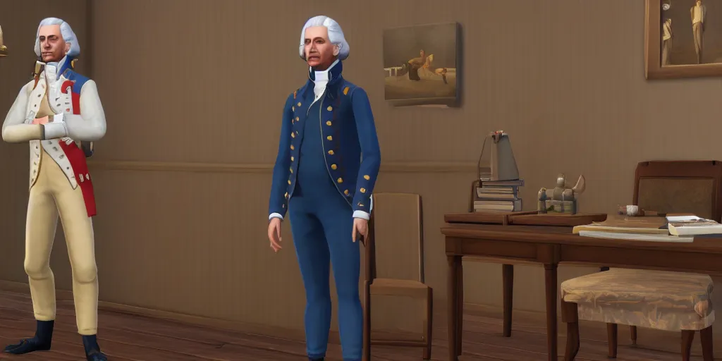 Prompt: george washington in the sims 4, in game screenshot, 8 k resolution