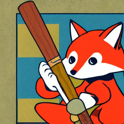 Image similar to a card with a picture of a fox holding a baseball bat, a comic book panel by ken sugimori, official art, poster art, dungeons and dragons, detailed, realistic, trending on artstation