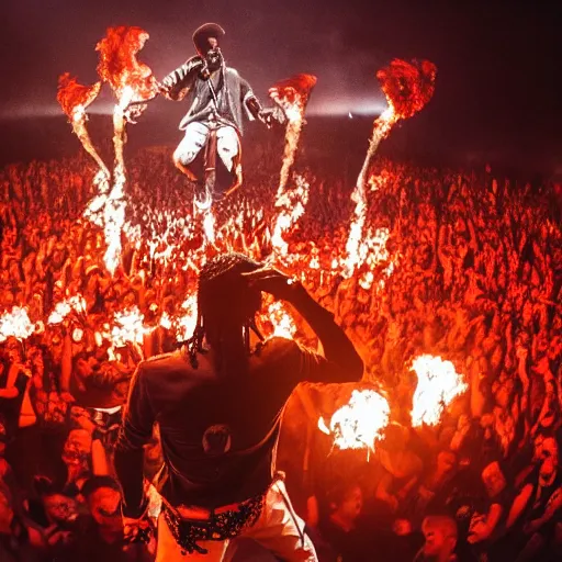 Image similar to travis scott concert in hell, multiverse