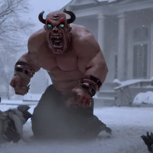 Image similar to garrosh hellscream in a movie home alone 4k still shot