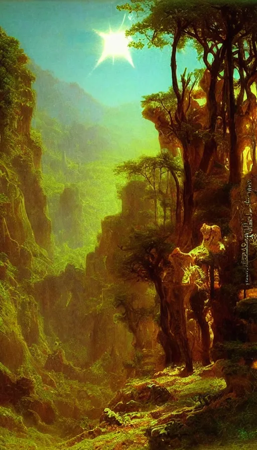 Image similar to Psytrance Artwork, by Albert Bierstadt,