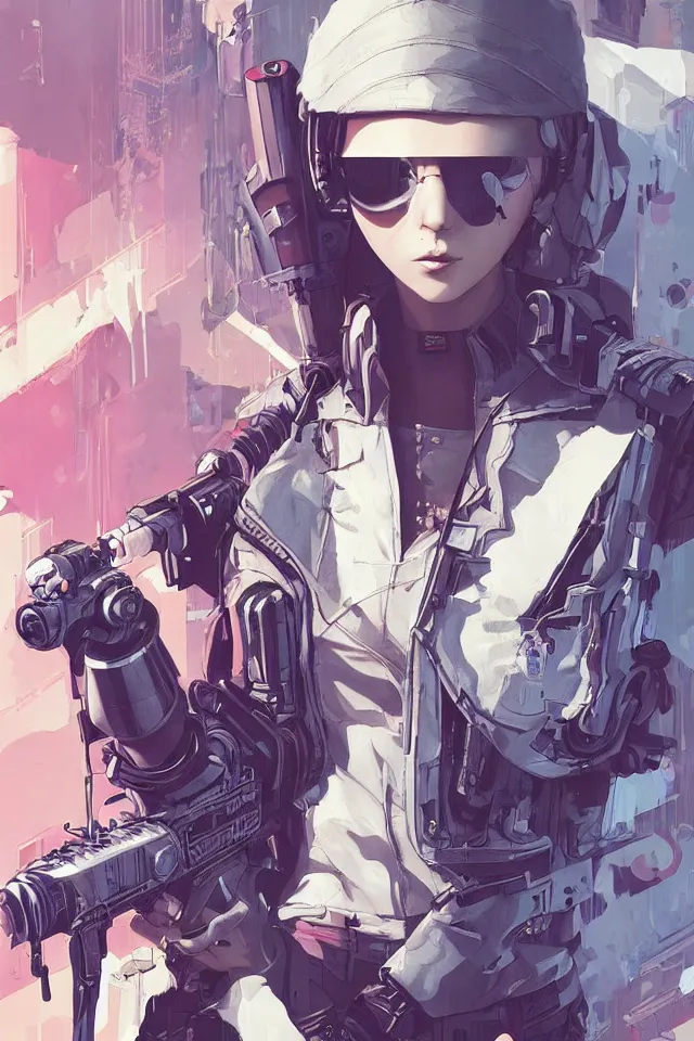 Prompt: very detailed, prophet graphic novel, ilya kuvshinov, rutkowski, simon roy, james jean, illustration of a cyberpunk military woman, colorful, deep shadows, hyperrealism, photorealistic