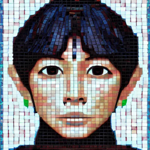Image similar to mosaic portrait of Lain Iwakura with robot ears by Saimir Strati, 4k, intricate details, digital, water