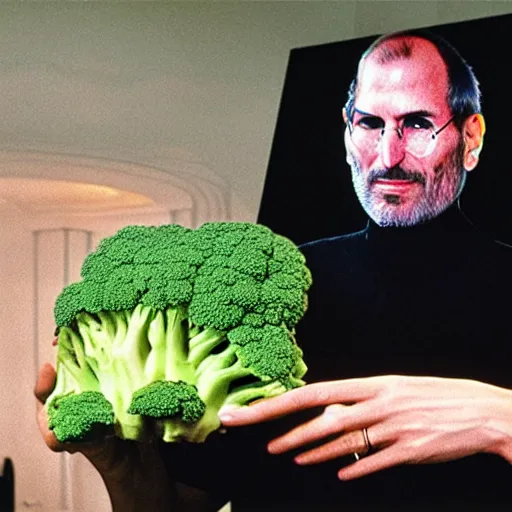 Image similar to steve jobs giving garfield broccoli
