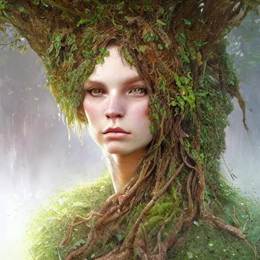 Prompt: head and shoulders, a dryad, by anna podedworna and greg rutkowski, artstation