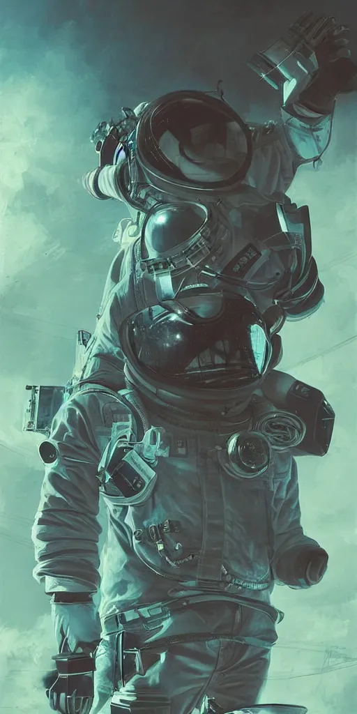 Image similar to eldritch astronaut, retrofuturism, atompunk, dynamic composition, dramatic lighting, hyperrealistic, ultra detailed, nitro colors