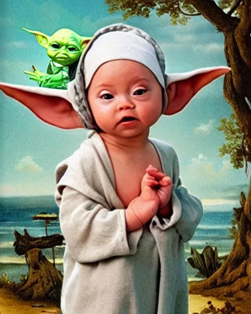 Prompt: gangster baby yoda in the style of the birth of venus