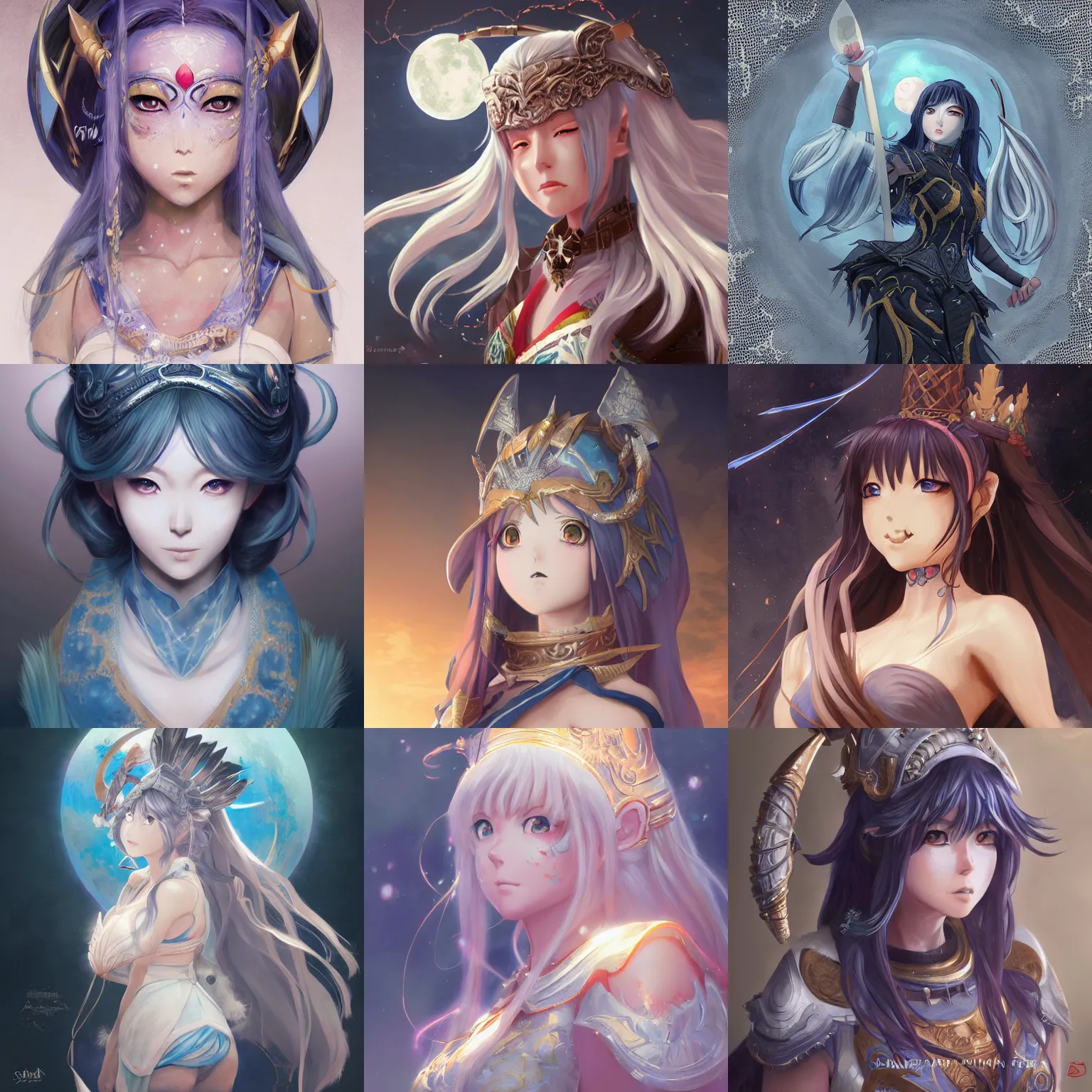 Prompt: An anime portrait of Ssunbiki as a moon goddess from Skyrim, by Stanley Artgerm Lau, WLOP, Rossdraws, James Jean, Andrei Riabovitchev, Marc Simonetti, and Sakimichan, trending on artstation