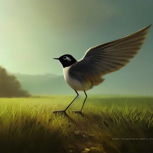 Prompt: wagtail bird in avila, green fields, spring season, 4 k, concept art, by wlop, ilya kuvshinov, artgerm, krenz cushart, greg rutkowski, pixiv. cinematic dramatic atmosphere, sharp focus, volumetric lighting, cinematic lighting, studio quality