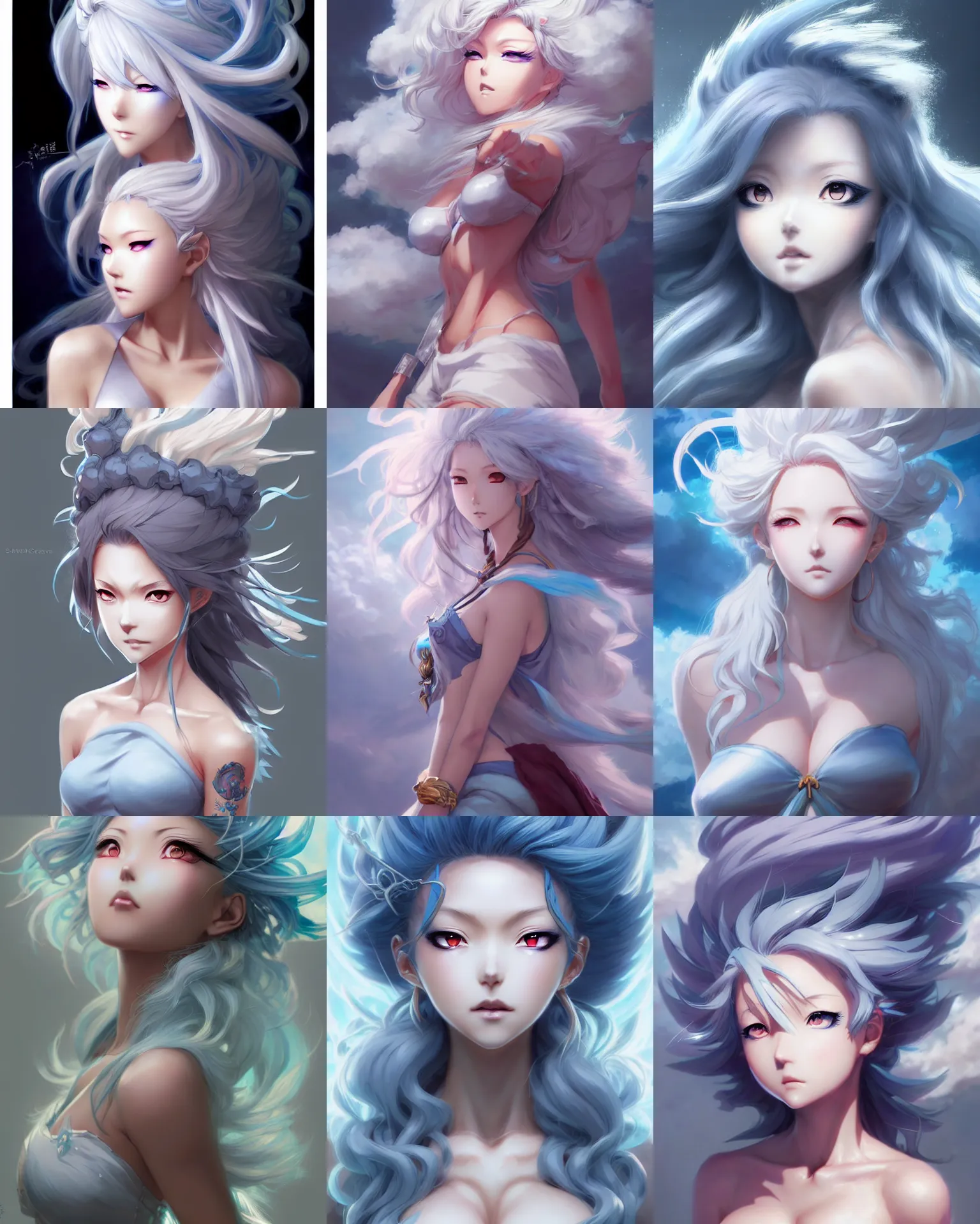 Image similar to character concept art of an anime stormy cloud goddess | | cute - fine - face, pretty face, realistic shaded perfect face, fine details by stanley artgerm lau, wlop, rossdraws, james jean, andrei riabovitchev, marc simonetti, and sakimichan, seoul, south korea, trending on artstation