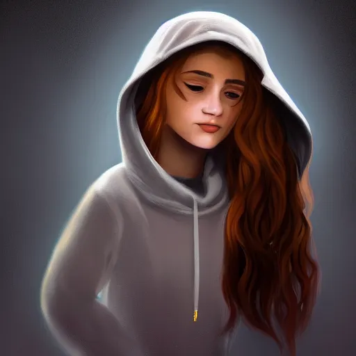 Image similar to young Latin girl with a beige hoodie, shy, focus on face, still, photograph, digital painting, trending on artstation, masterpiece, in the style of JB Casacop, disney