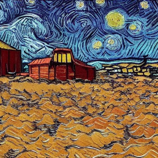 Prompt: a new popeyes chicken location in the middle of a barren wasteland, in the style of van gogh, award winning, desolate except for the popeyes
