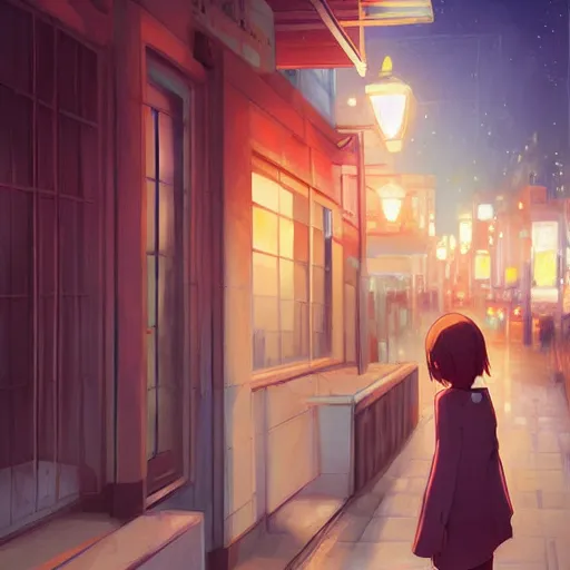 Image similar to a girl smoking, beautiful face, street at night, long hairfine art painting by makoto shinkai, featured on pixiv, hd