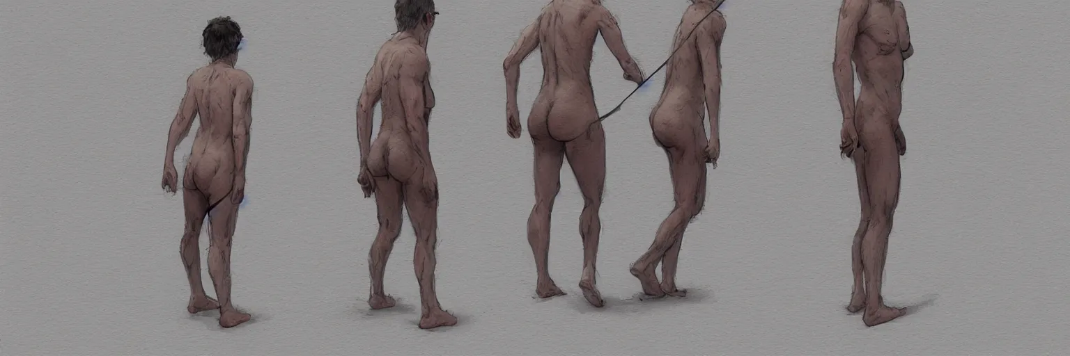 Prompt: male walk cycle, realistic anorexic todd solondz walking wearing a thong, clear todd solondz face, male, glasses, geek, character sheet, fine details, concept design, contrast, kim jung gi, greg rutkowski and francis bacon, trending on artstation, 8 k, full body, turnaround, front view, back view, ultra wide angle