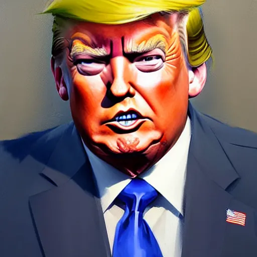 Image similar to greg manchess portrait painting of donald trump as overwatch character, medium shot, asymmetrical, profile picture, organic painting, sunny day, matte painting, bold shapes, hard edges, street art, trending on artstation, by huang guangjian and gil elvgren and sachin teng