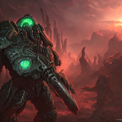 Image similar to fantasy art of doom slayer, intricate, smooth detailed, marine armor, cgsociety, doom hell theme