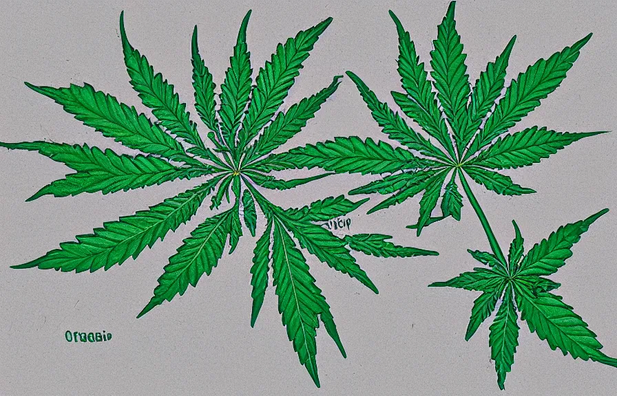 Image similar to botanical diagram of cannabis, pencil and pen illustration