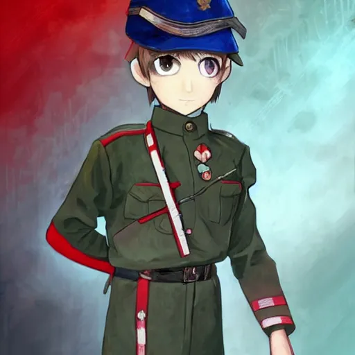 Prompt: beautiful little boy in nazi uniform posing. red, green, blue and gray pallet color. made in abyss art style, inspired by kris from deltarrune, cute detailed artwork, anatomically correct, soft details, ilya kuvshinov, reflection, perfect composition, portrait, illumination, digital art, detailed anime soft face