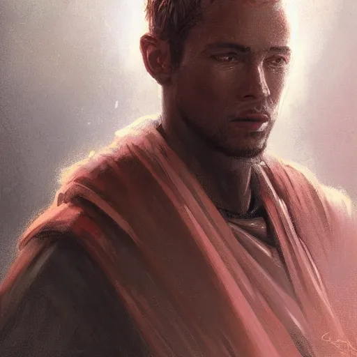 Prompt: portrait of a man by greg rutkowski, zayne skywalker from star wars expanded universe, wearing jedi robes, he is about 3 0 years old, highly detailed portrait, digital painting, artstation, concept art, smooth, sharp foccus ilustration, artstation hq