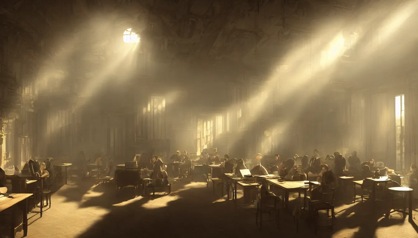 Image similar to a victorian internet cafe, volumetric light, morning light, cinematic photo, epic scene