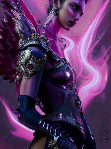 Prompt: pink portrait of young beautiful female angel queen Gal Gadot head wearing shiny pink crown, subtle purple accents, hyper details, black metal rococo, sculpted by Alex Alice, Craig Mullins, yoji shinkawa, trending on artstation, beautifully lit, Peter mohrbacher, hyper detailed, insane details, intricate, elite, elegant, luxury, ray of light through smoke, CGsociety, hypermaximalist, golden ratio, background urban cityscape, night, neofuture, volumetric, octane render, weta digital, micro details, 3d sculpture