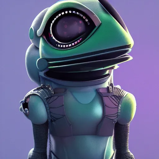 Prompt: futuristic pepe, artstation, anfas, 3 d, modern, hyper detailed, robot, programming