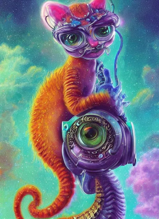 Prompt: cat seahorse fursona wearing headphones, autistic bisexual graphic designer, attractive androgynous humanoid, coherent detailed character design, weirdcore voidpunk digital art by delphin enjolras, wlop, william joyce, louis wain, furaffinity, cgsociety, trending on deviantart