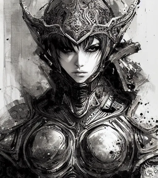 Image similar to portrait of anime woman in armor, pen and ink, intricate line drawings, by craig mullins, ruan jia, kentaro miura, greg rutkowski, loundraw