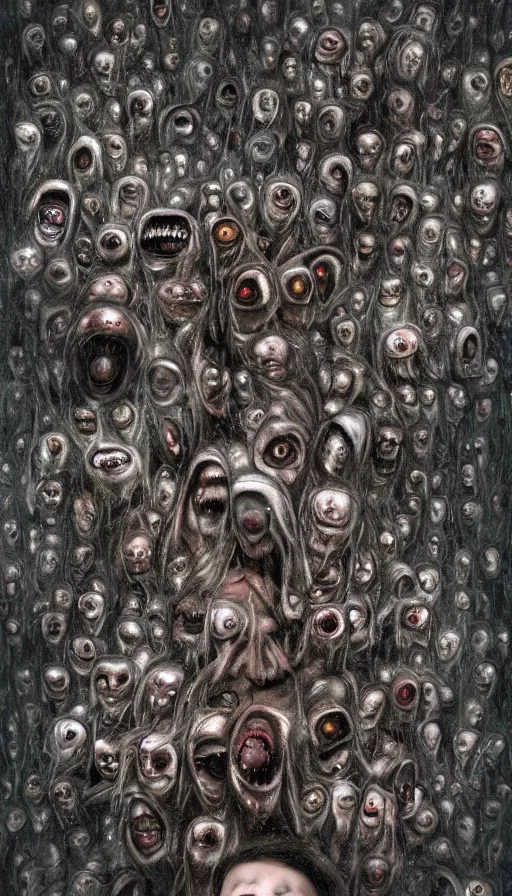 Image similar to a storm vortex made of many demonic eyes and teeth, by alyssa monks