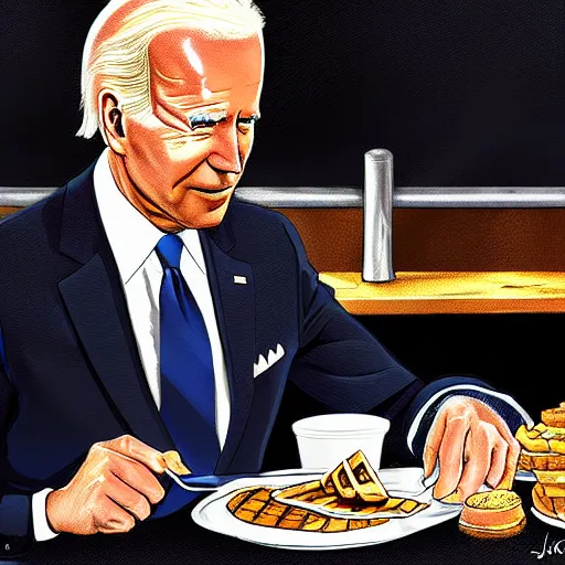 Image similar to Joe Biden eating waffles at Waffle House Digital Art