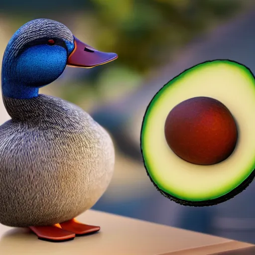 Image similar to a mallard duck that is also an avocado, japanese cute style, highly detailed, 8k, kawaii, anime, pokemon