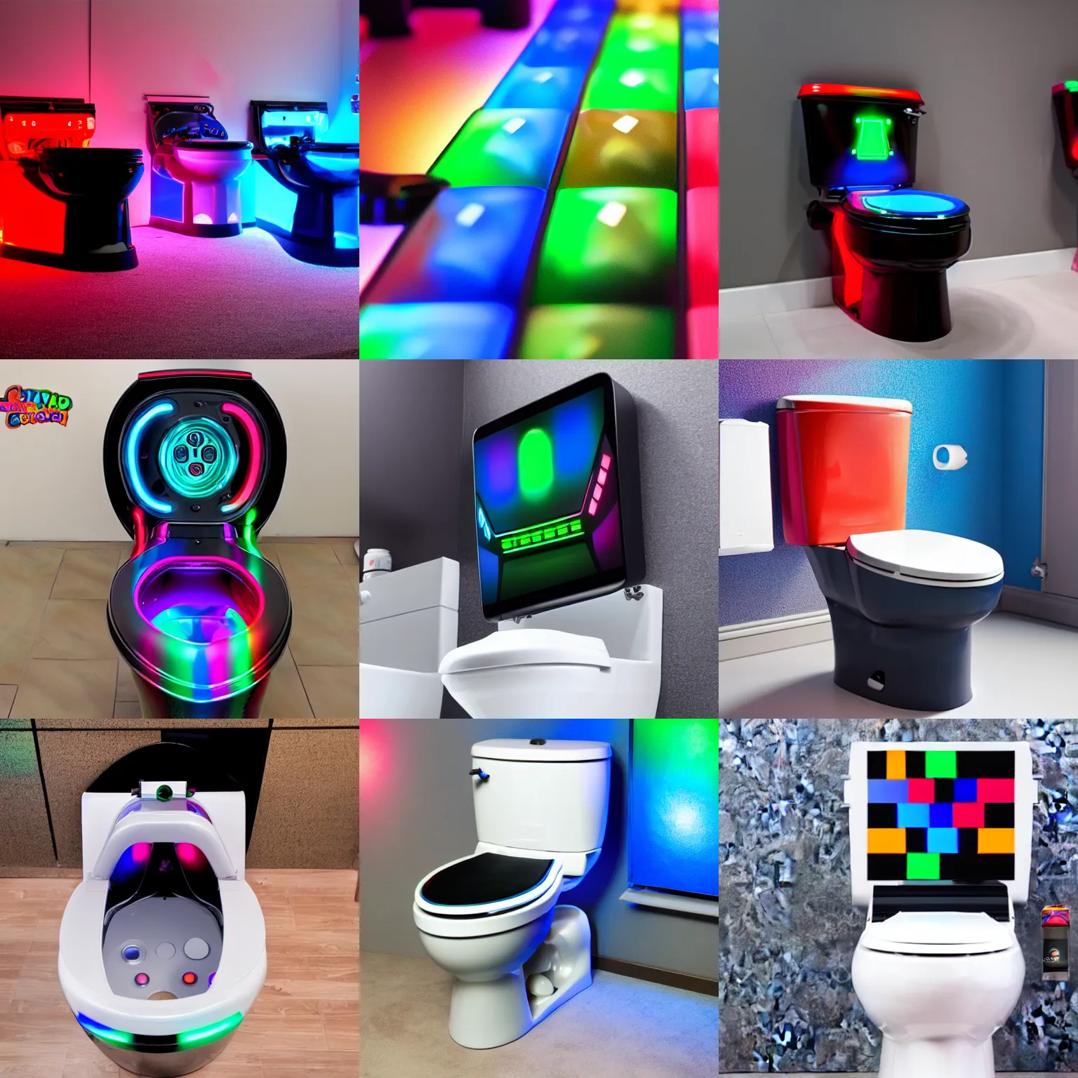 Prompt: rgb gamer toilet, marketing cover image